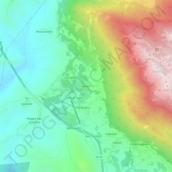 Mappa topografica Alzano, altitudine, rilievo
