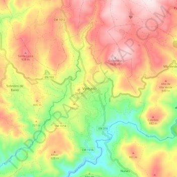 Mappa topografica Vinhais, altitudine, rilievo