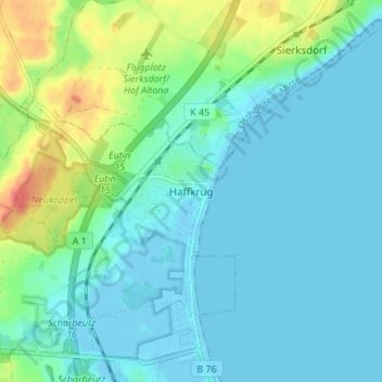 Mappa topografica Haffkrug, altitudine, rilievo