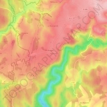 Mappa topografica Nozières, altitudine, rilievo