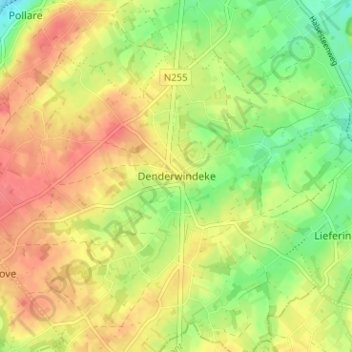 Mappa topografica Denderwindeke, altitudine, rilievo