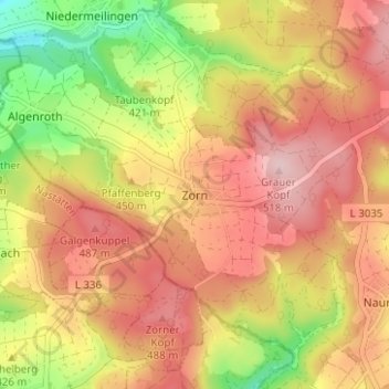 Mappa topografica Zorn, altitudine, rilievo