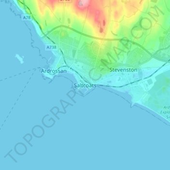 Mappa topografica Saltcoats, altitudine, rilievo