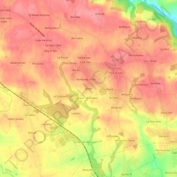Mappa topografica Bodel, altitudine, rilievo