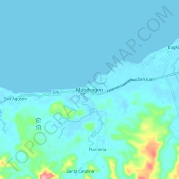 Mappa topografica Mondragon, altitudine, rilievo