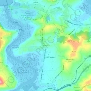 Mappa topografica Cudón, altitudine, rilievo