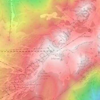 Mappa topografica Croix de Chamrousse, altitudine, rilievo