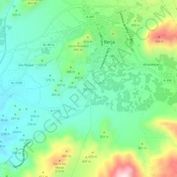 Mappa topografica Benejí, altitudine, rilievo