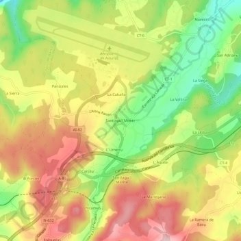 Mappa topografica Santiagu'l Monte, altitudine, rilievo