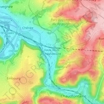 Mappa topografica Vaux-sous-Chèvremont, altitudine, rilievo