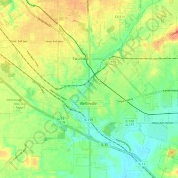 Mappa topografica Belleville, altitudine, rilievo