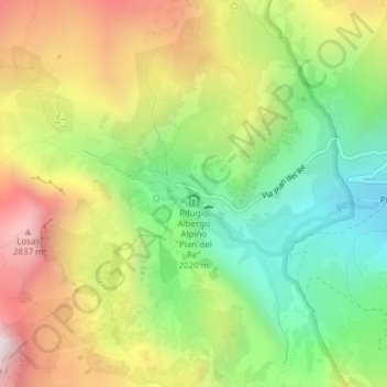 Mappa topografica Pian del Re, altitudine, rilievo