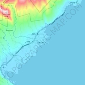 Mappa topografica Santa Cruz, altitudine, rilievo
