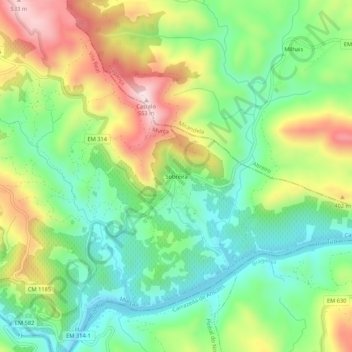 Mappa topografica Sobreira, altitudine, rilievo