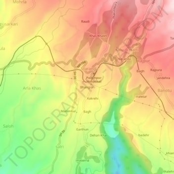 Mappa topografica Bhangiar, altitudine, rilievo