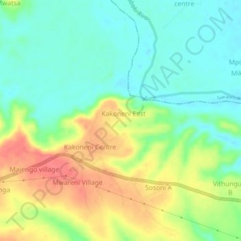 Mappa topografica Kakoneni, altitudine, rilievo