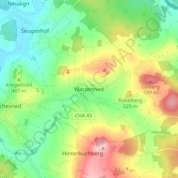 Mappa topografica Warzenried, altitudine, rilievo