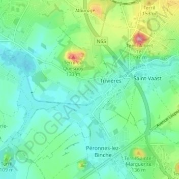 Mappa topografica Blanches Terres, altitudine, rilievo
