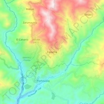 Mappa topografica Zaruma, altitudine, rilievo