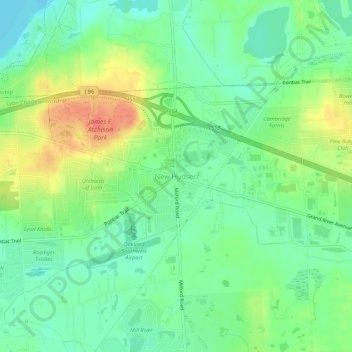 Mappa topografica New Hudson, altitudine, rilievo