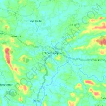 Mappa topografica Kothamangalam, altitudine, rilievo
