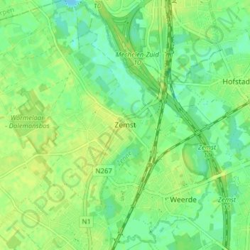 Mappa topografica Zemst, altitudine, rilievo