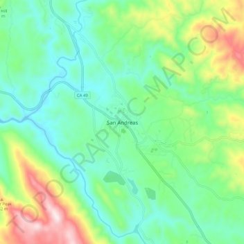 Mappa topografica San Andreas, altitudine, rilievo