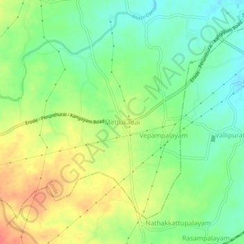 Mappa topografica Mettukadai, altitudine, rilievo