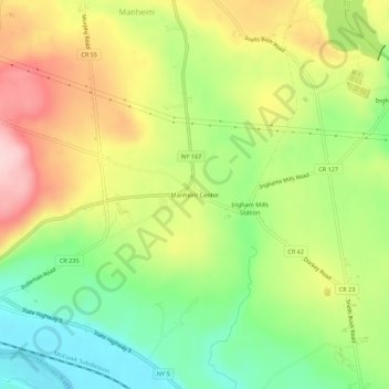 Mappa topografica Manheim Center, altitudine, rilievo