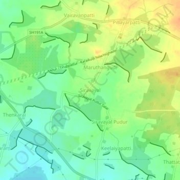 Mappa topografica Siravayal, altitudine, rilievo