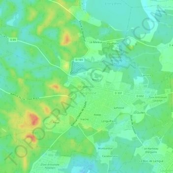 Mappa topografica Cabarriou, altitudine, rilievo