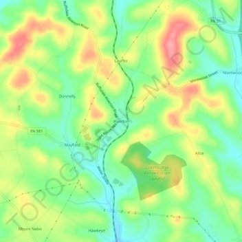 Mappa topografica Alverton, altitudine, rilievo