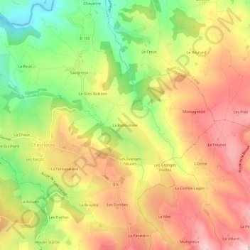 Mappa topografica La Badouillère, altitudine, rilievo