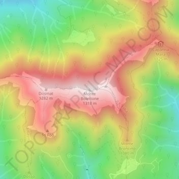 Mappa topografica Monte Bolettone, altitudine, rilievo