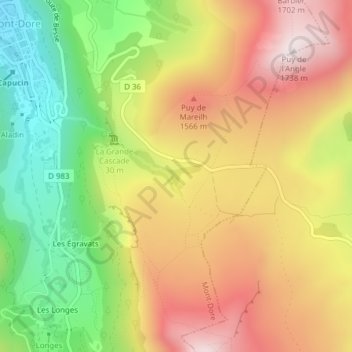 Mappa topografica Creux des Boeufs, altitudine, rilievo