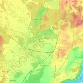 Mappa topografica Staudham, altitudine, rilievo