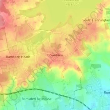Mappa topografica Downham, altitudine, rilievo