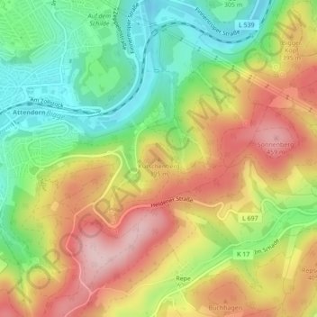 Mappa topografica Kutschenberg, altitudine, rilievo