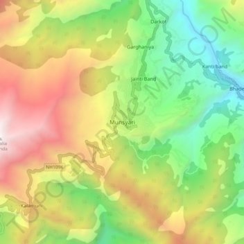Mappa topografica Munsyari, altitudine, rilievo