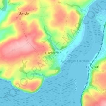 Mappa topografica Llansteffan, altitudine, rilievo