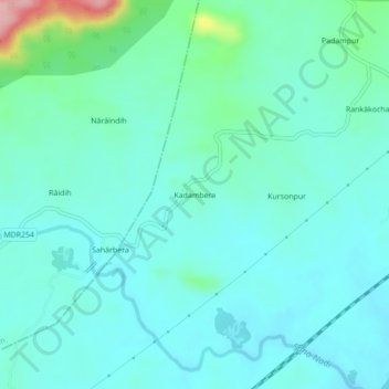 Mappa topografica Kadambera, altitudine, rilievo