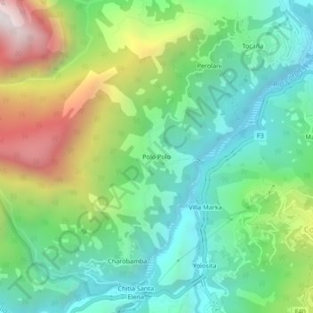 Mappa topografica Polo Polo, altitudine, rilievo