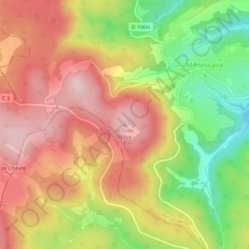 Mappa topografica Le Gros Moux, altitudine, rilievo