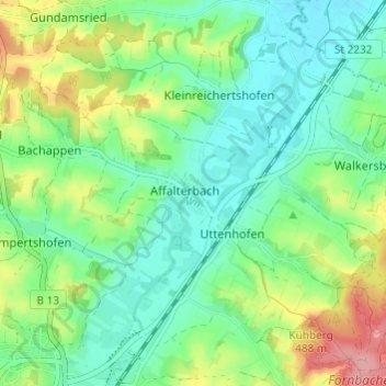 Mappa topografica Affalterbach, altitudine, rilievo
