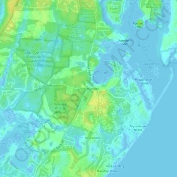 Mappa topografica South Mashpee, altitudine, rilievo