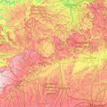 Mappa topografica Donau-Ries, altitudine, rilievo