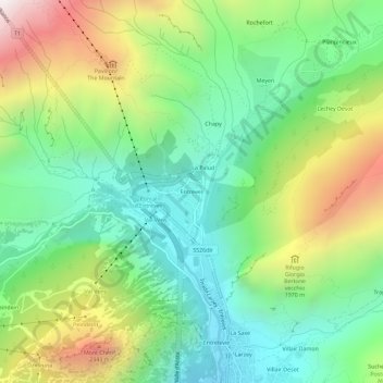 Mappa topografica Entrèves, altitudine, rilievo