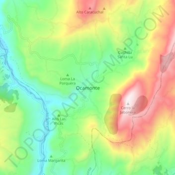 Mappa topografica Ocamonte, altitudine, rilievo