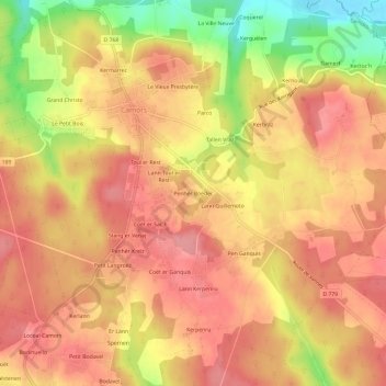 Mappa topografica Penhér Boëdec, altitudine, rilievo