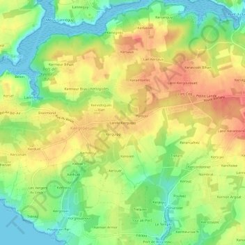 Mappa topografica Lande Kerguipp, altitudine, rilievo